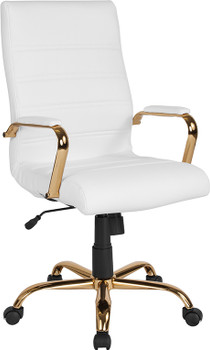 Flash Furniture White High Back Leather Chair, Model# GO-2286H-WH-GLD-GG