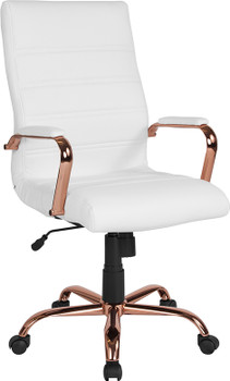 Flash Furniture White High Back Leather Chair, Model# GO-2286H-WH-RSGLD-GG