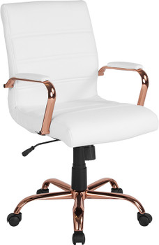 Flash Furniture White Mid-Back Leather Chair, Model# GO-2286M-WH-RSGLD-GG