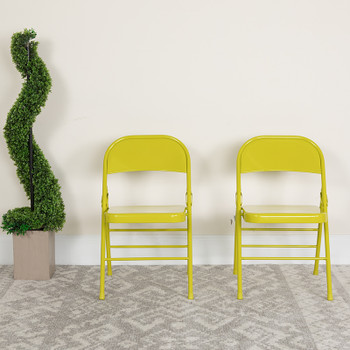Flash Furniture HERCULES COLORBURST Series Twisted Citron Folding Chair, Model# HF3-CITRON-GG 2