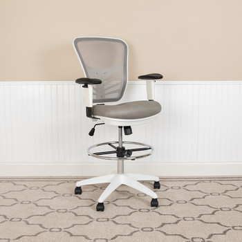 Flash Furniture Gray Draft Chair-White Frame, Model# HL-0001-1CWHITE-LTGY-GG 2