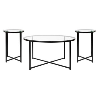 Flash Furniture Greenwich Collection 3 Piece Glass Coffee Table Set, Model# NAN-CEK-1786-BK-GG