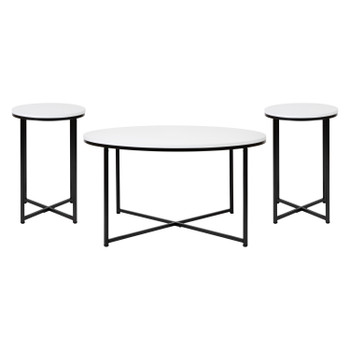 Flash Furniture Hampstead Collection 3 Piece White Coffee Table Set, Model# NAN-CEK-1787-BK-GG