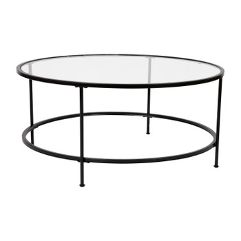 Flash Furniture Astoria Collection Glass Coffee Table-Black Frame, Model# NAN-JN-21750CT-BK-GG