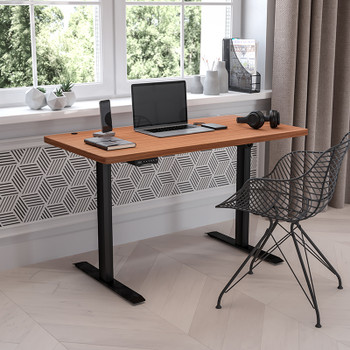 Flash Furniture Mahogany Electric Stand Desk, Model# NAN-TG-2046-R-GG 2