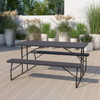 Flash Furniture Insta-Fold Charcoal Picnic Table/Bench, Model# RB-EBB-1470FD-GG 2