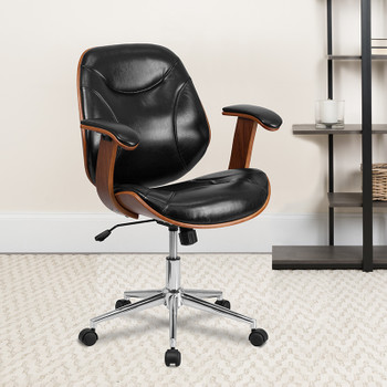 Flash Furniture Black Mid-Back Leather Chair, Model# SD-SDM-2235-5-BK-GG 2
