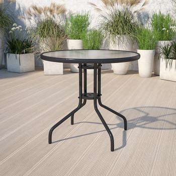 Flash Furniture 31.5RD Glass Black Patio Table, Model# TLH-070-2-GG 2