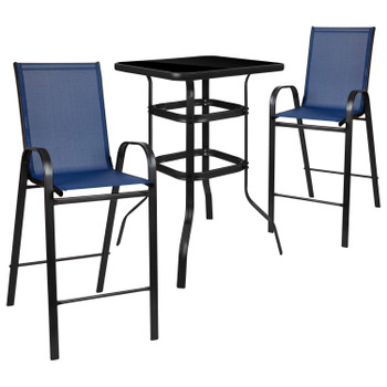 Flash Furniture Navy Glass Bar Patio Table Set, Model# TLH-073H092H-NV-GG