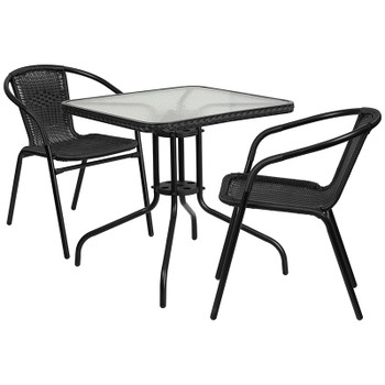 Flash Furniture 28SQ Black Table Set w/Rattan, Model# TLH-073SQ-037BK2-GG