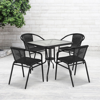 Flash Furniture 28SQ Black Table Set w/Rattan, Model# TLH-073SQ-037BK4-GG 2