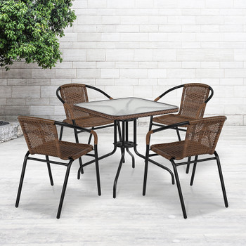Flash Furniture 28SQ Brown Table Set w/Rattan, Model# TLH-073SQ-037BN4-GG 2
