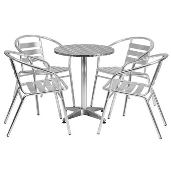 Flash Furniture 23.5RD Aluminum Table Set, Model# TLH-ALUM-24RD-017BCHR4-GG