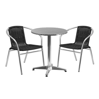Flash Furniture 23.5RD Aluminum Table/2 Chairs, Model# TLH-ALUM-24RD-020BKCHR2-GG