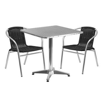 Flash Furniture 27.5SQ Aluminum Table/2 Chairs, Model# TLH-ALUM-28SQ-020BKCHR2-GG
