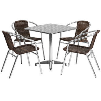Flash Furniture 27.5SQ Aluminum Table Set, Model# TLH-ALUM-28SQ-020CHR4-GG