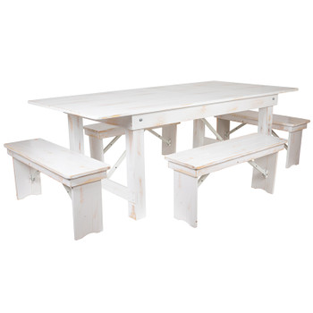Flash Furniture HERCULES Series 7'x40" White Table/4 Bench, Model# XA-FARM-1-WH-GG