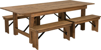 Flash Furniture HERCULES Series 8'x40" Farm Table/4 Bench Set, Model# XA-FARM-2-GG