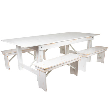Flash Furniture HERCULES Series 8'x40" White Table/4 Bench Set, Model# XA-FARM-2-WH-GG