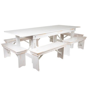 Flash Furniture HERCULES Series 8'x40" White Table/6 Bench Set, Model# XA-FARM-3-WH-GG