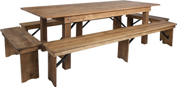 Flash Furniture HERCULES Series 8'x40" Farm Table/4 Bench Set, Model# XA-FARM-5-GG