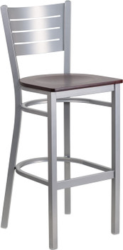 Flash Furniture HERCULES Series Silver Slat Stool-Mah Seat, Model# XU-DG-60402-BAR-MAHW-GG