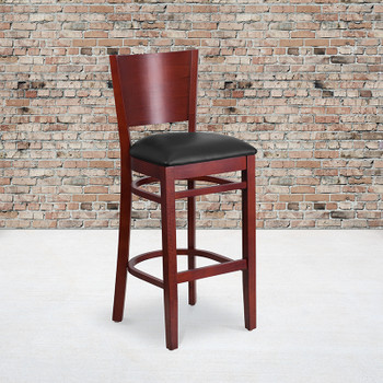 Flash Furniture Lacey Series Mahogany Wood Stool-Blk Vinyl, Model# XU-DG-W0094BAR-MAH-BLKV-GG 2