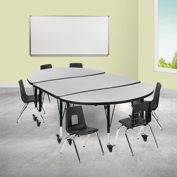 Flash Furniture 76" Oval Wave Grey Table Set, Model# XU-GRP-12CH-A3048CON-48-GY-T-P-CAS-GG 2