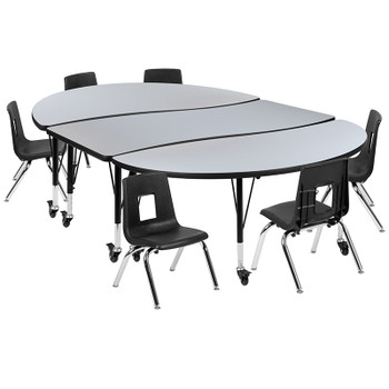 Flash Furniture 86" Oval Wave Grey Table Set, Model# XU-GRP-12CH-A3060CON-60-GY-T-P-CAS-GG
