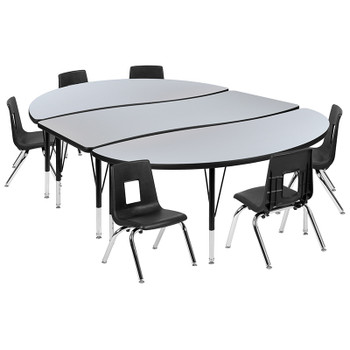 Flash Furniture 86" Oval Wave Grey Table Set, Model# XU-GRP-12CH-A3060CON-60-GY-T-P-GG