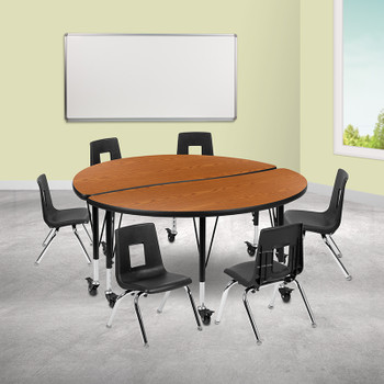 Flash Furniture 48" Circle Wave Oak Table Set, Model# XU-GRP-12CH-A48-HCIRC-OAK-T-P-CAS-GG 2
