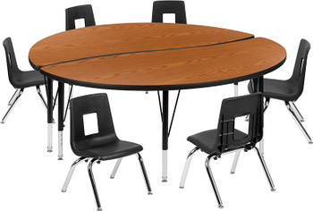 Flash Furniture 60" Circle Wave Oak Table Set, Model# XU-GRP-12CH-A60-HCIRC-OAK-T-P-GG