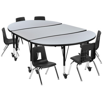 Flash Furniture 76" Oval Wave Grey Table Set, Model# XU-GRP-14CH-A3048CON-48-GY-T-P-CAS-GG