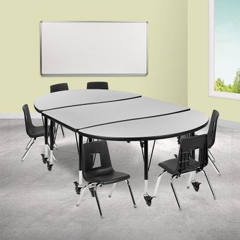 Flash Furniture 76" Oval Wave Grey Table Set, Model# XU-GRP-14CH-A3048CON-48-GY-T-P-CAS-GG 2