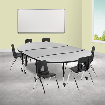 Flash Furniture 86" Oval Wave Grey Table Set, Model# XU-GRP-14CH-A3060CON-60-GY-T-P-CAS-GG 2