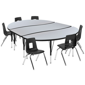Flash Furniture 86" Oval Wave Grey Table Set, Model# XU-GRP-14CH-A3060CON-60-GY-T-P-GG