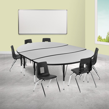 Flash Furniture 86" Oval Wave Grey Table Set, Model# XU-GRP-14CH-A3060CON-60-GY-T-P-GG 2