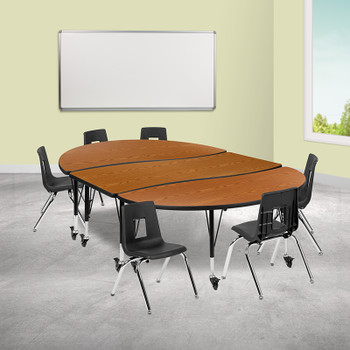 Flash Furniture 86" Oval Wave Oak Table Set, Model# XU-GRP-14CH-A3060CON-60-OAK-T-P-CAS-GG 2