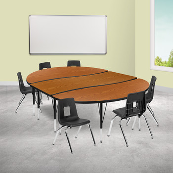 Flash Furniture 86" Oval Wave Oak Table Set, Model# XU-GRP-14CH-A3060CON-60-OAK-T-P-GG 2