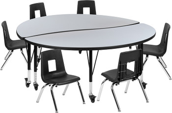 Flash Furniture 60" Circle Wave Grey Table Set, Model# XU-GRP-14CH-A60-HCIRC-GY-T-P-CAS-GG