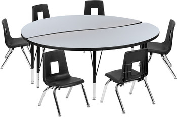 Flash Furniture 60" Circle Wave Grey Table Set, Model# XU-GRP-14CH-A60-HCIRC-GY-T-P-GG