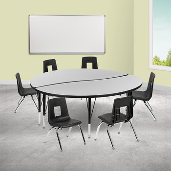 Flash Furniture 60" Circle Wave Grey Table Set, Model# XU-GRP-14CH-A60-HCIRC-GY-T-P-GG 2