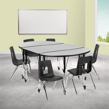 Flash Furniture 76" Oval Wave Grey Table Set, Model# XU-GRP-16CH-A3048CON-48-GY-T-A-CAS-GG 2