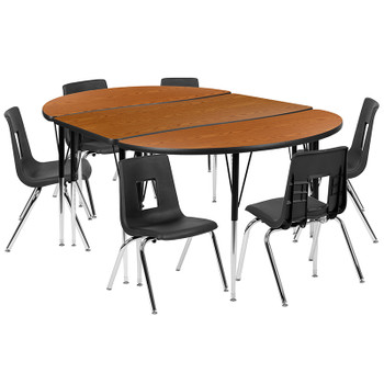 Flash Furniture 76" Oval Wave Oak Table Set, Model# XU-GRP-16CH-A3048CON-48-OAK-T-A-GG