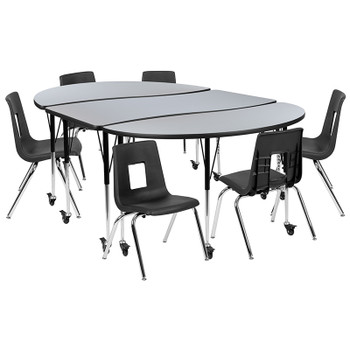 Flash Furniture 86" Oval Wave Grey Table Set, Model# XU-GRP-16CH-A3060CON-60-GY-T-A-CAS-GG