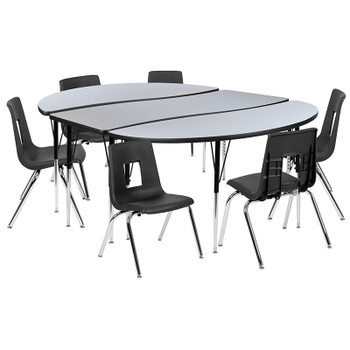 Flash Furniture 86" Oval Wave Grey Table Set, Model# XU-GRP-16CH-A3060CON-60-GY-T-A-GG