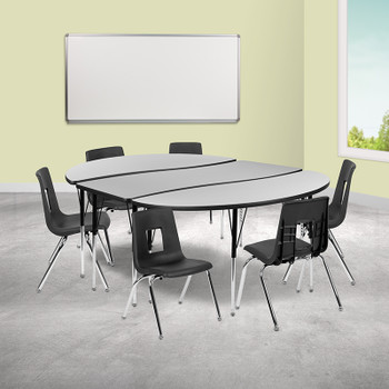 Flash Furniture 86" Oval Wave Grey Table Set, Model# XU-GRP-16CH-A3060CON-60-GY-T-A-GG 2