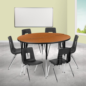 Flash Furniture 48" Circle Wave Oak Table Set, Model# XU-GRP-16CH-A48-HCIRC-OAK-T-A-GG 2