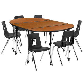 Flash Furniture 76" Oval Wave Oak Table Set, Model# XU-GRP-18CH-A3048CON-48-OAK-T-A-CAS-GG