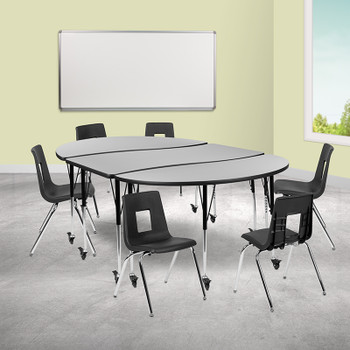 Flash Furniture 86" Oval Wave Grey Table Set, Model# XU-GRP-18CH-A3060CON-60-GY-T-A-CAS-GG 2